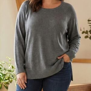 Eileen Fisher NEW Merino Jersey round neck sweater 2XL Gray 100% wool minimalist